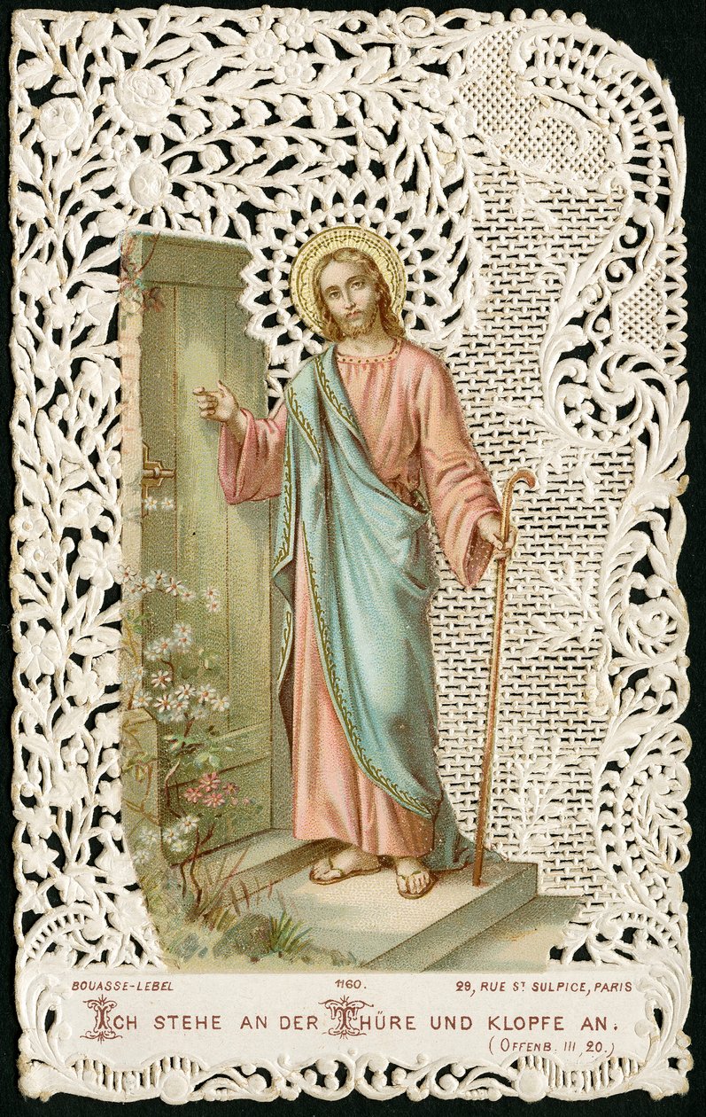 Pobożny obraz: Jezus pukający do drzwi (chromolitografia) autorstwa Anonymous Anonymous