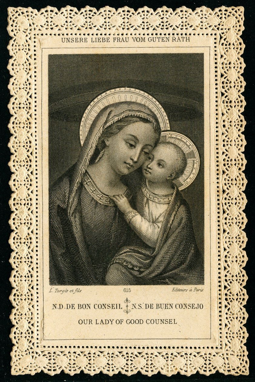 Wizerunek pobożny: Portret Matki Boskiej Dobrej Rady (rycina) autorstwa Anonymous Anonymous