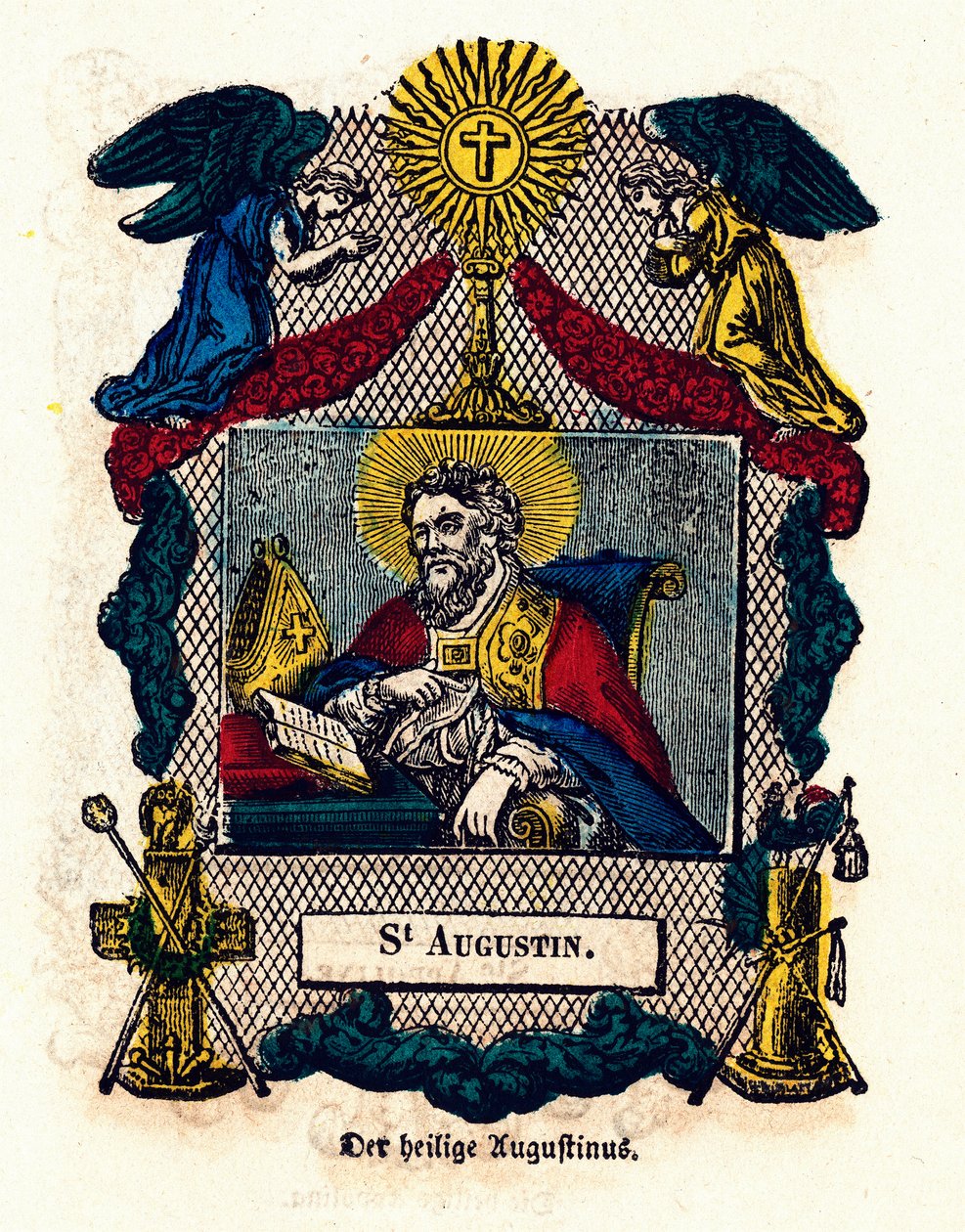 Pobożny obraz: św. Augustyn (Augustyn z Hippony (354 - 430), eveque i doktor Kościoła, autor Reguły św. Augustyna i spowiedzi). Rycina XIX-wiecznej kolekcji prywatnej autorstwa Anonymous Anonymous