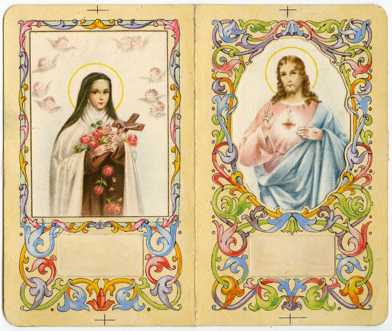 Wizerunek pobożny: Św. Teresa od Dzieciątka Jezus i Jezus z Najświętszym Sercem (druk) autorstwa Anonymous Anonymous