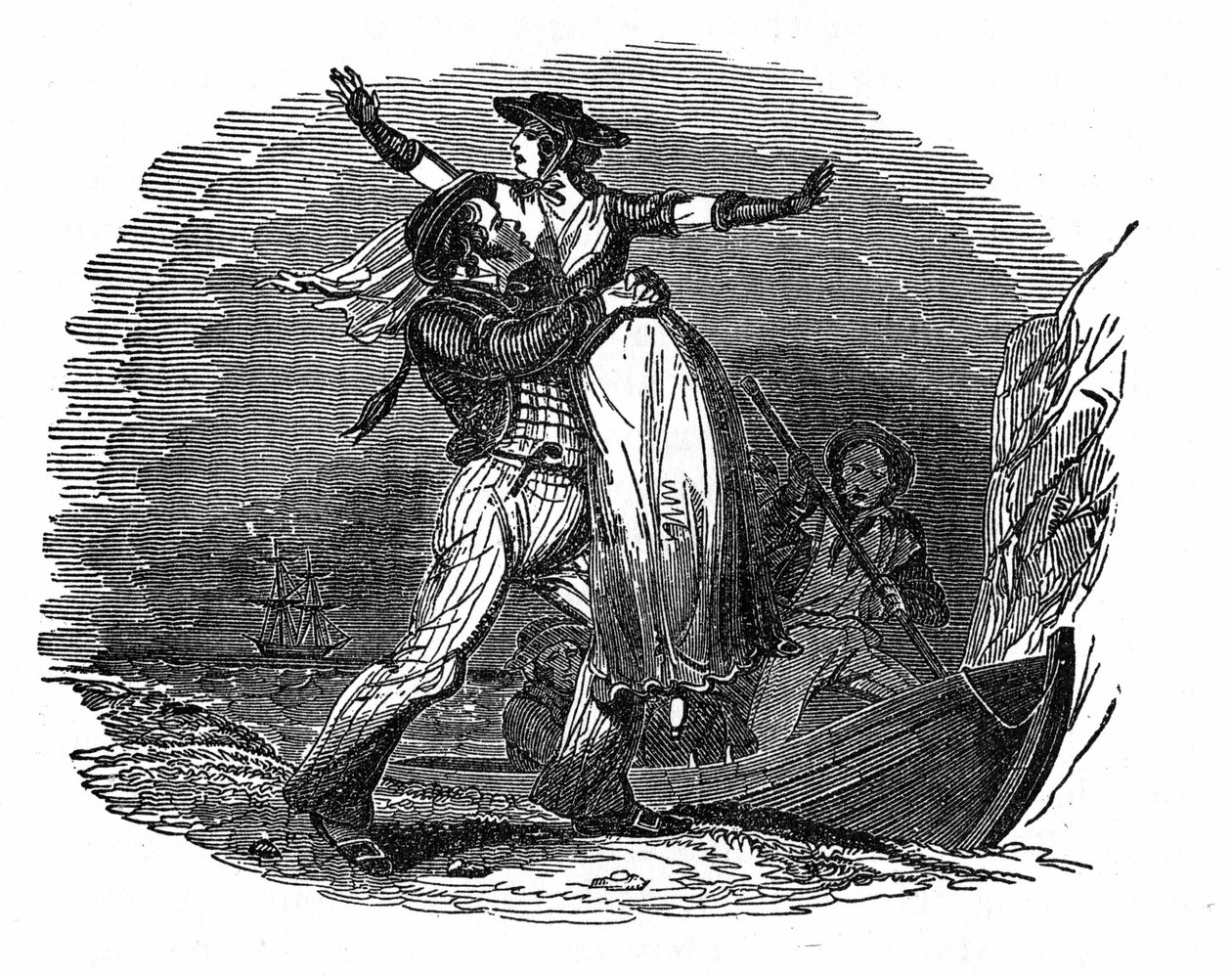 Pirat Charles Gibbs zabiera ze swojego statku holenderską dziewczynę (początek XIX wieku). Grawer „”Książka własna pirata”” 1837. autorstwa Anonymous Anonymous