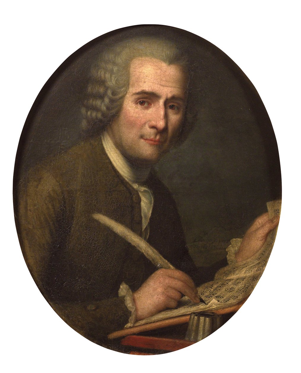 ""Portret Jeana Jacquesa Rousseau piszącego partyturę"" (Jean-Jacques Rousseau (1712-1778) piszący nuty) Anonimowy obraz Olej na płótnie Wymiary 65x54 cm Kolekcja prywatna autorstwa Anonymous Anonymous