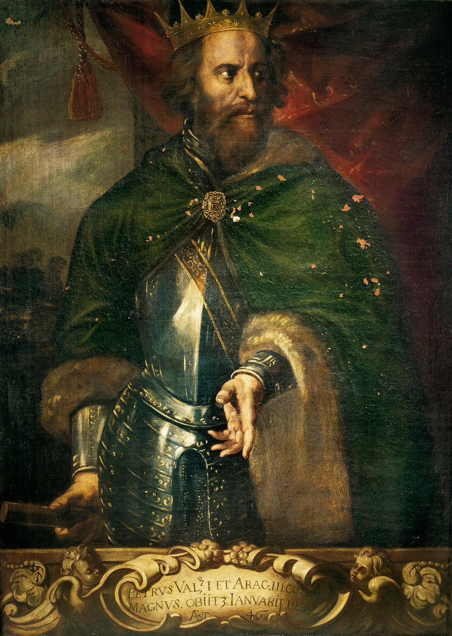 Portret Piotra III „Wielkiego” (1240-1285), króla Aragonii i Walencji. Anonimowe malowanie. Hiszpania, Walencja. Pałac Generalitat. autorstwa Anonymous Anonymous