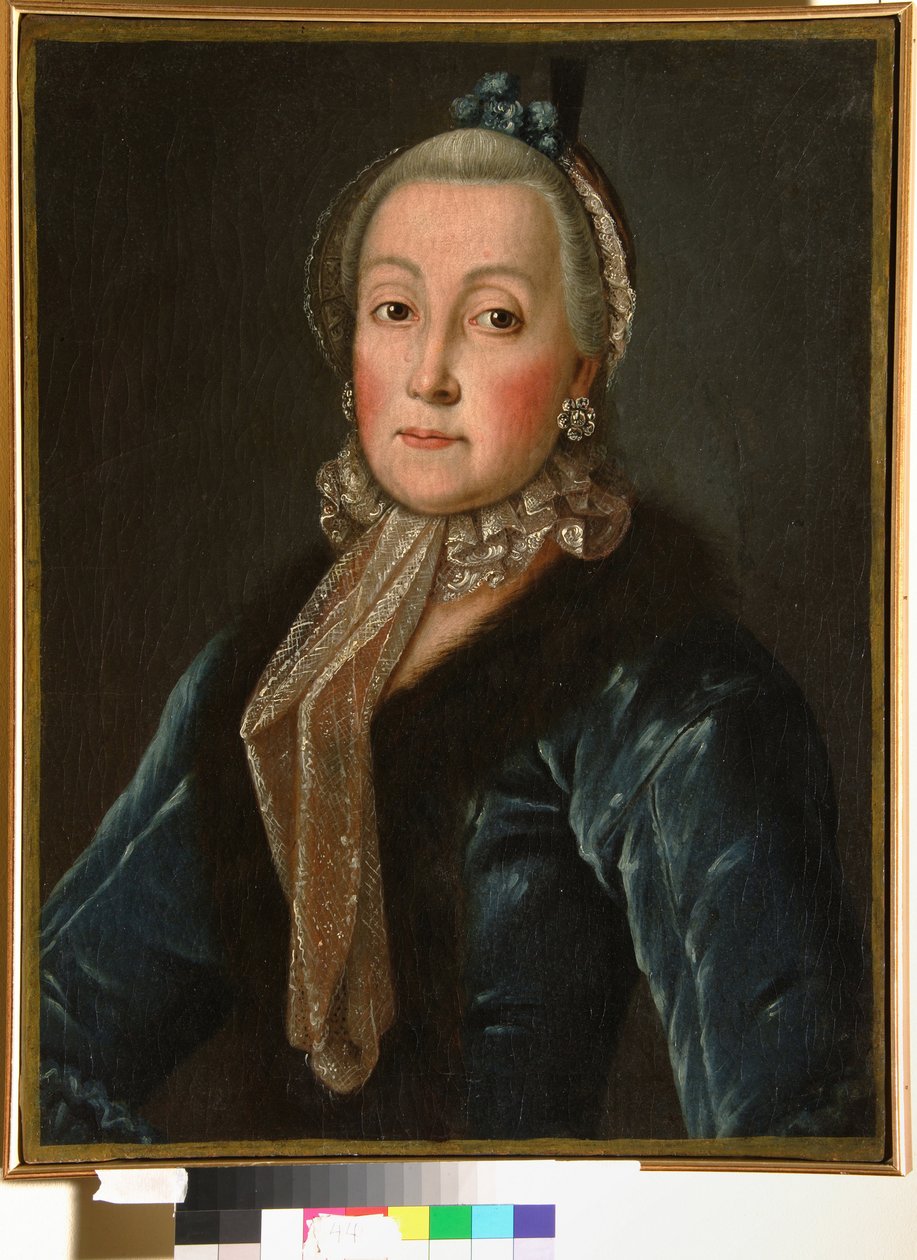 Portret hrabiny Anny Danilovej Trubetskiej (1710-1780), z domu Drutskaya Sokolinskaya - Malarstwo anonimowe, olej na płótnie (60x46,5 cm), druga połowa XVIII wieku - (Portret hrabiny Anny Danilovna Trubetskaya, ur. Drutskaya-Sokolinskaya, olej autorstwa Anonymous Anonymous