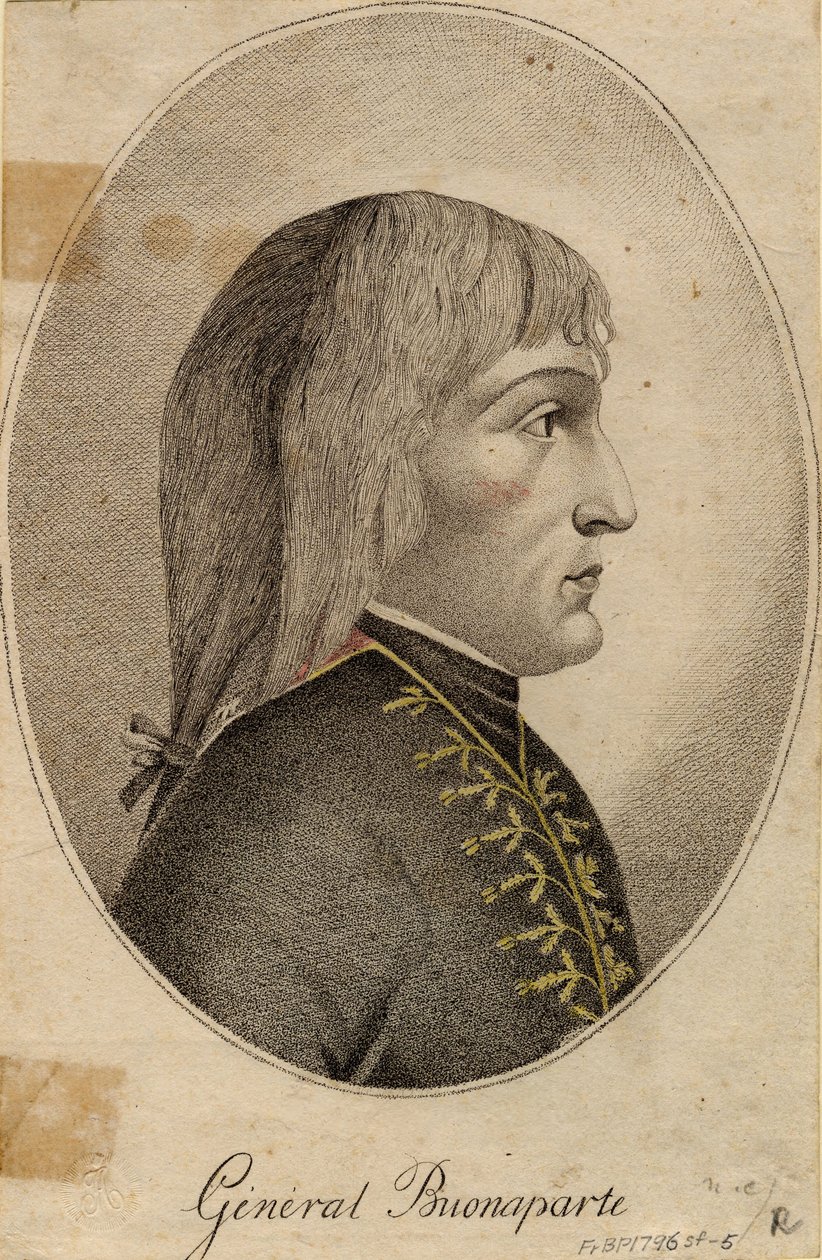 ""Portret generała Napoleona Bonaparte (1769-1821)"" Anonimowy grawer 1796 Wymiary 19,2x12,5 cm Kolekcja prywatna autorstwa Anonymous Anonymous