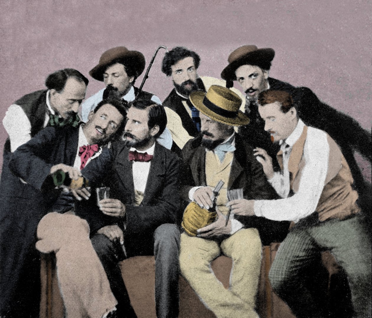 Portretowa grupa artystów (Macchiaioli) we Florencji: wśród nich u góry od lewej do prawej Gaetano Bianchi, Cristiano Banti, Vito d