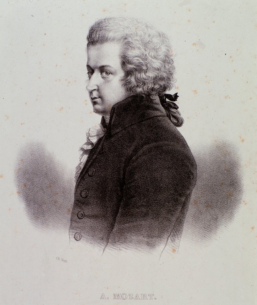 Portret austriackiego kompozytora Wolfganga Amadeusza Mozarta (1756-1791) Rycina. 19 wiek. Prywatna kolekcja mediolańska autorstwa Anonymous Anonymous
