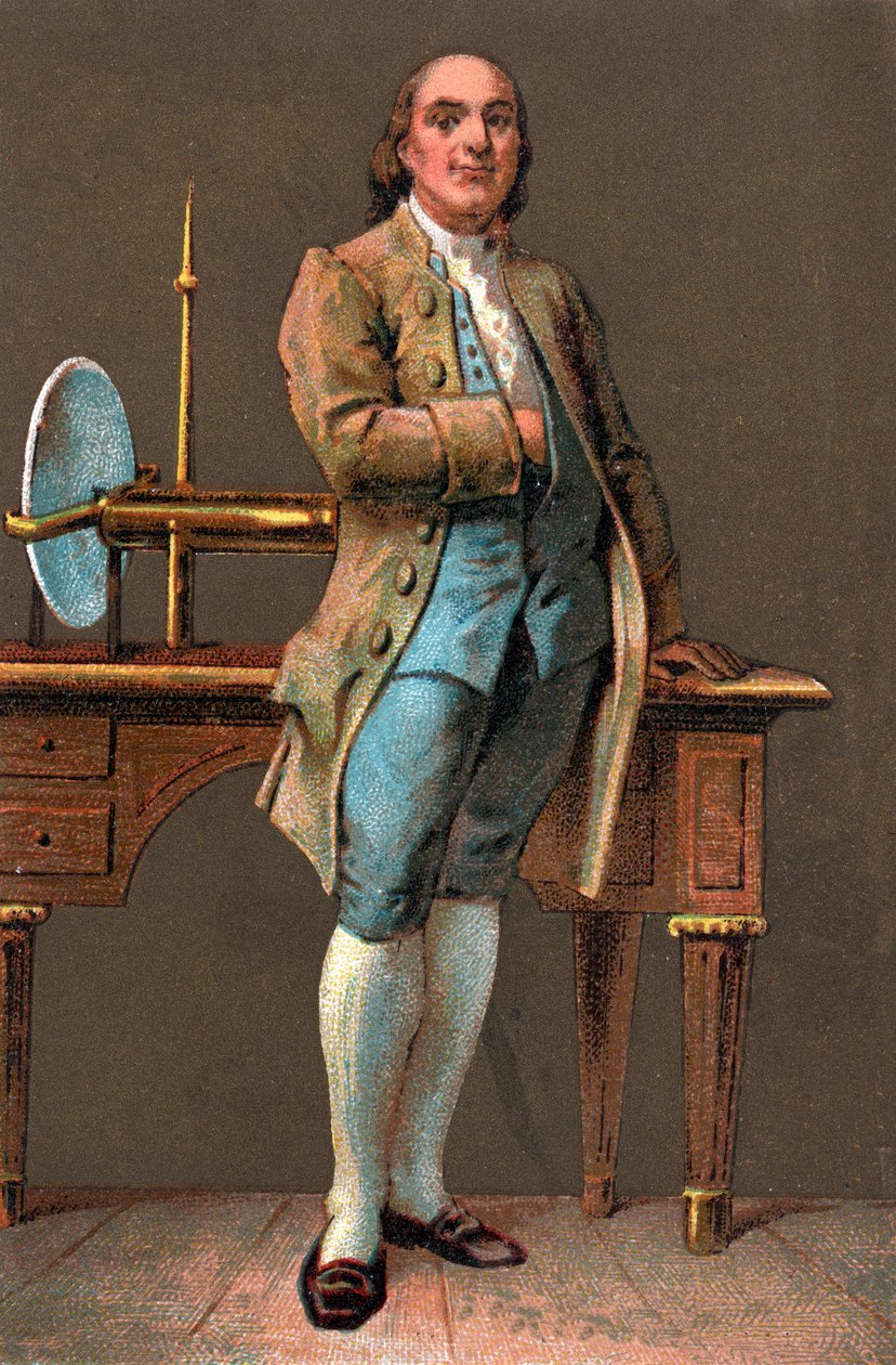 Portret BENJAMINA FRANKLINA (1706-1790) Amerykański drukarz, wydawca, naukowiec, wynalazca, mąż stanu i dyplomata. Chromolitografia Ze zbiorów prywatnych autorstwa Anonymous Anonymous