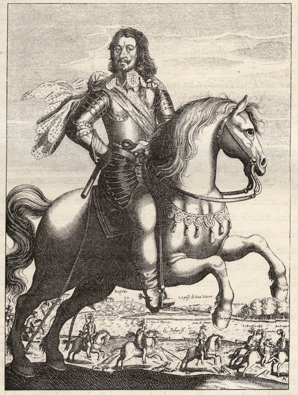 Portret Bernarda z Saksonii Weimaru (Saksonia-Weimar) (1604-1639) z przedstawieniem schwytania Jana z Werth przez księcia Bernarda i księcia Rohanu. Rycina z XVII wieku. Prywatna kolekcja. autorstwa Anonymous Anonymous