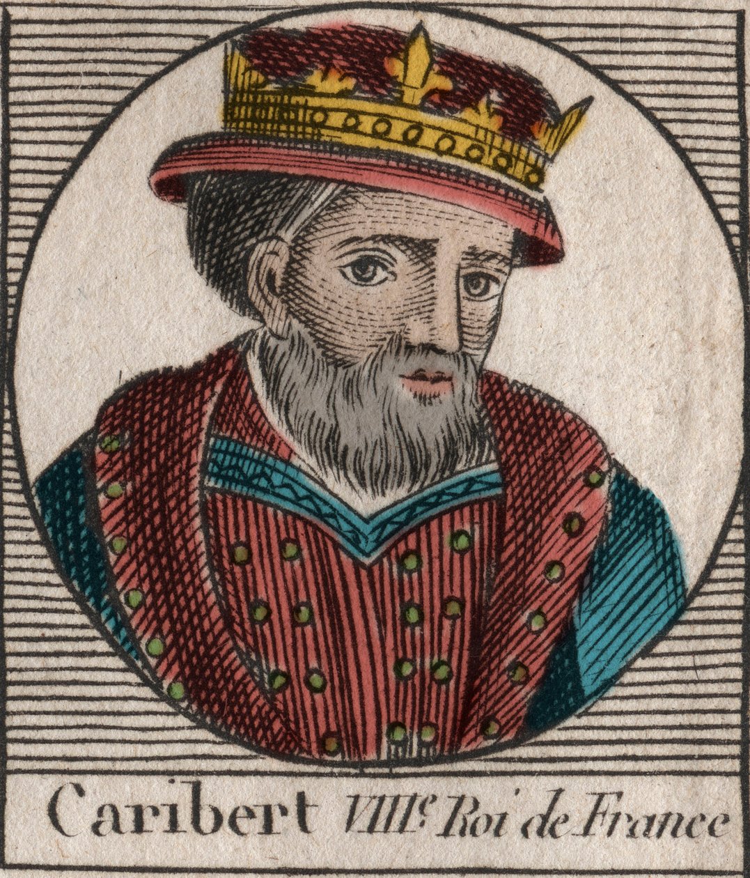 Portret Cariberta, króla Franków (561-567) - Caribert lub Charibert (zm.567) King of the Franks - grawerunek z „Instruction sur l
