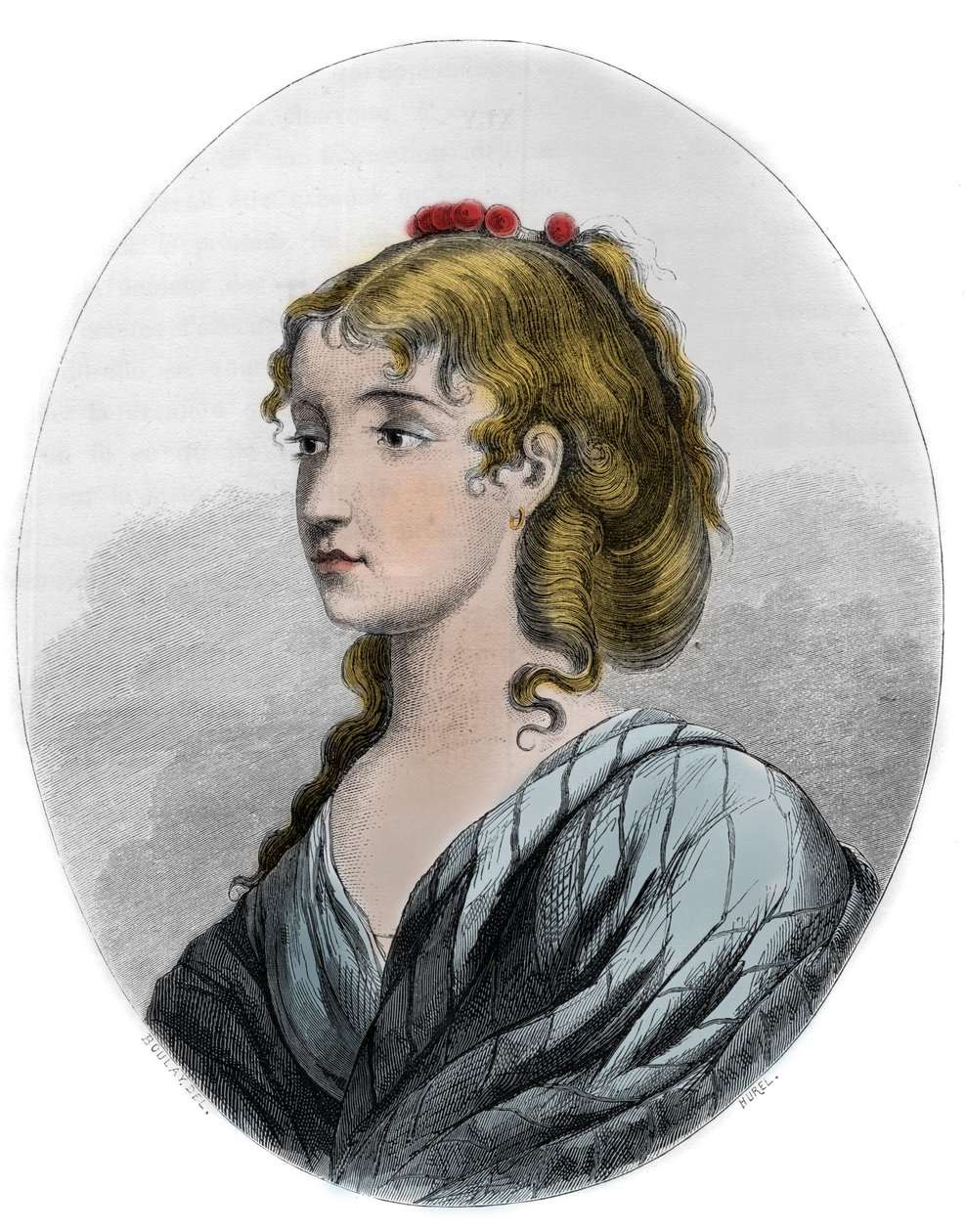 Portret Cecile Aimee Renault (1774-1794), rewolucjonistka francuska - Grawerowanie z 1863 r. w "Le Livre Rouge - Histoire De L