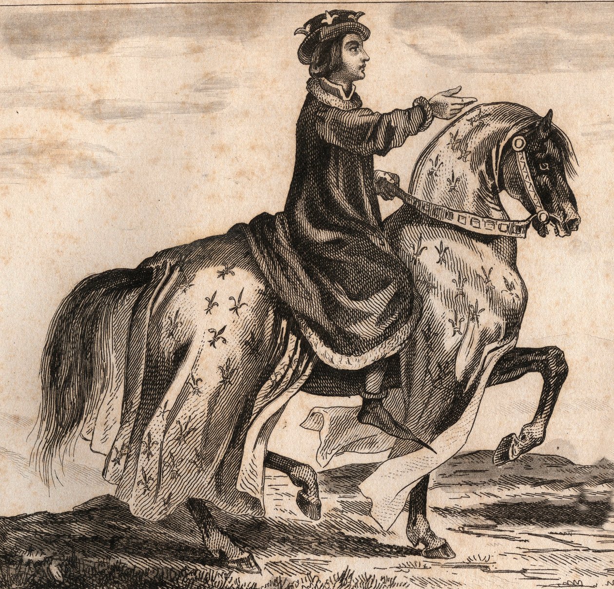 Portret Karola IV Bela (1294-1328), króla Francji. Grawer z 1859 roku w „Le Monde”. Historia wszystkich narodów od najdawniejszych czasów do współczesności”. przez ME de Lostalot-Bachoue (Lostalot Bachoue). Prywatna kolekcja. autorstwa Anonymous Anonymous