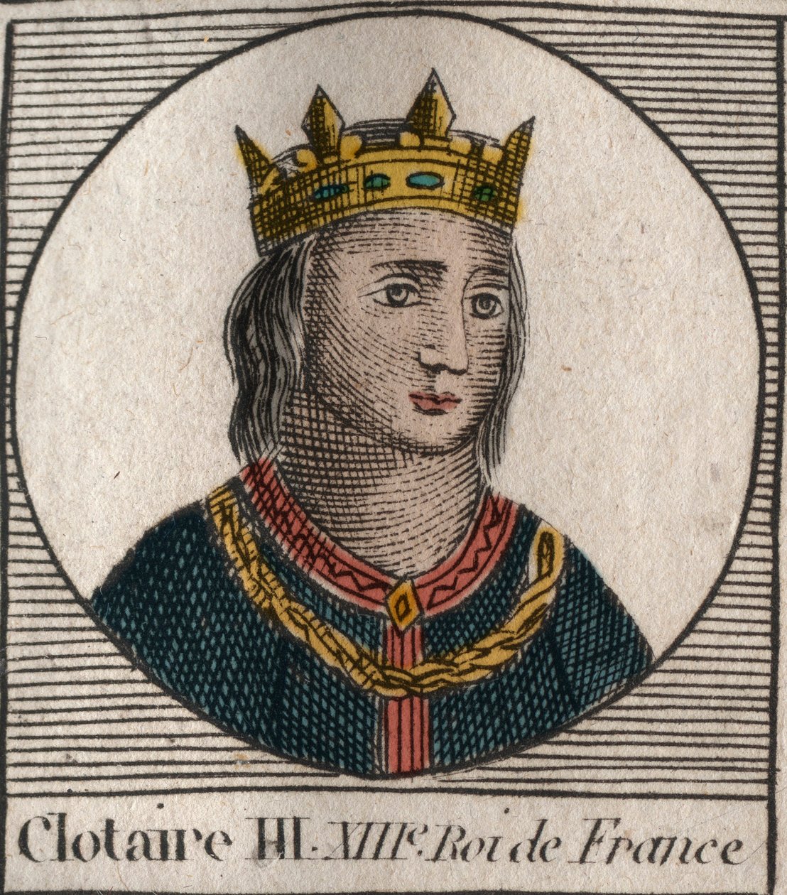 Portret Chlotara III (652 - 673), króla Neustrii i Burgundii - Chlotara III lub Chlotara III, króla Franków z domu Merowingów - rycina z „Instruction sur l