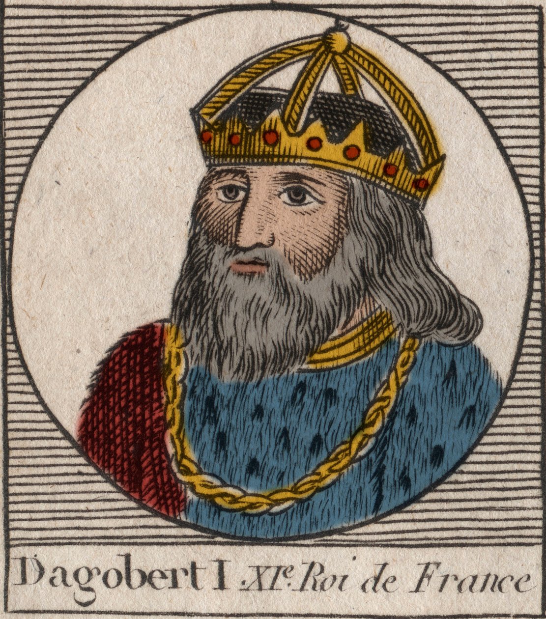 Portret Dagoberta, króla franków od 628 do 638 - Dagobert (605-39) króla Franków - rycina z „Instruction sur l