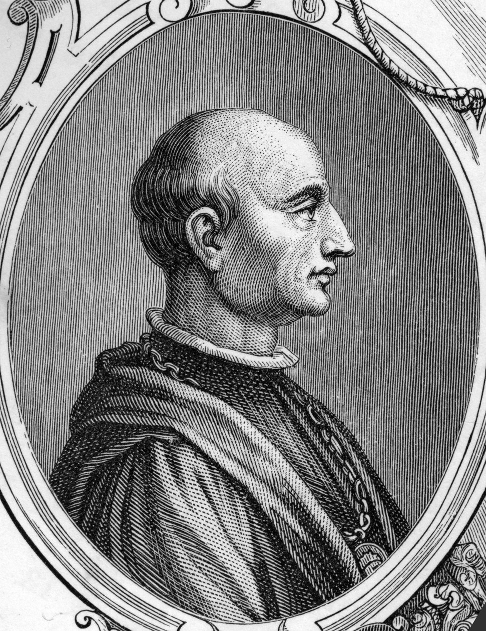 Portret Gentile Belliniego (1429-1507), włoskiego malarza. rycina z 1859 r. w „”Galeriach Europa – Włochy” autorstwa Armengaud. Prywatna kolekcja. autorstwa Anonymous Anonymous