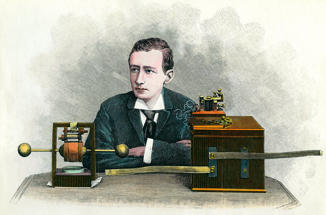 Portret Guglielmo Marconiego (1874-1937), włoskiego fizyka, wynalazcy telegrafu. Grawer około 1900 Kolekcja prywatna autorstwa Anonymous Anonymous