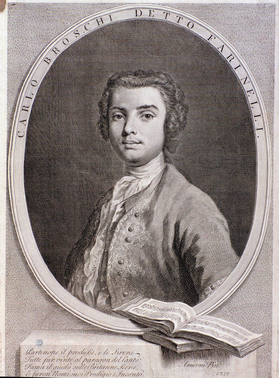 Portret włoskiego kastrata Carlo Broschiego zwanego Farinelli (Grawerowanie. 1735) autorstwa Anonymous Anonymous