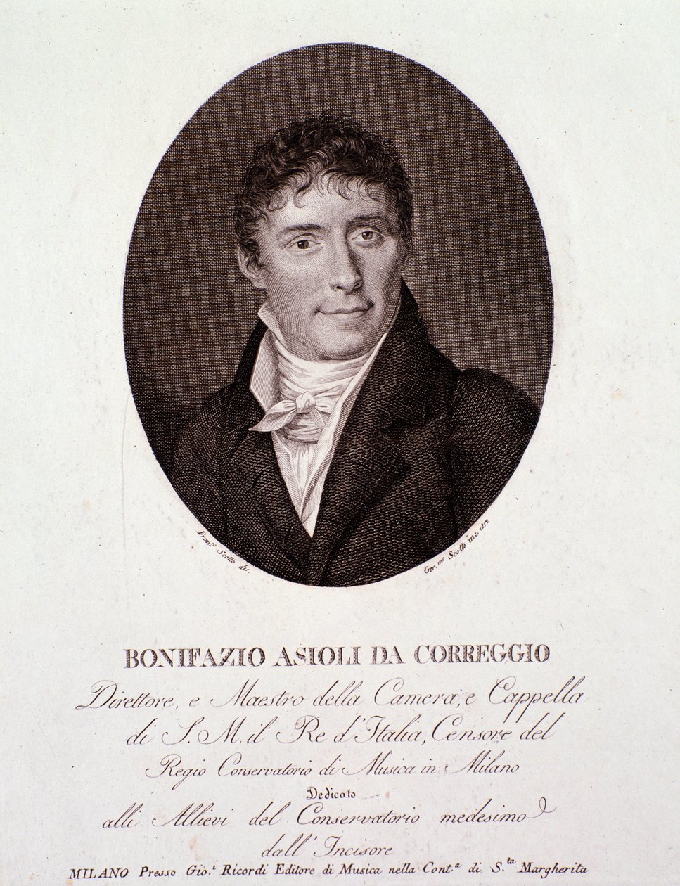 Portret włoskiego kompozytora Bonifazio Asioli (1769-1832) Grawerowanie. 19 wiek. Prywatna kolekcja autorstwa Anonymous Anonymous