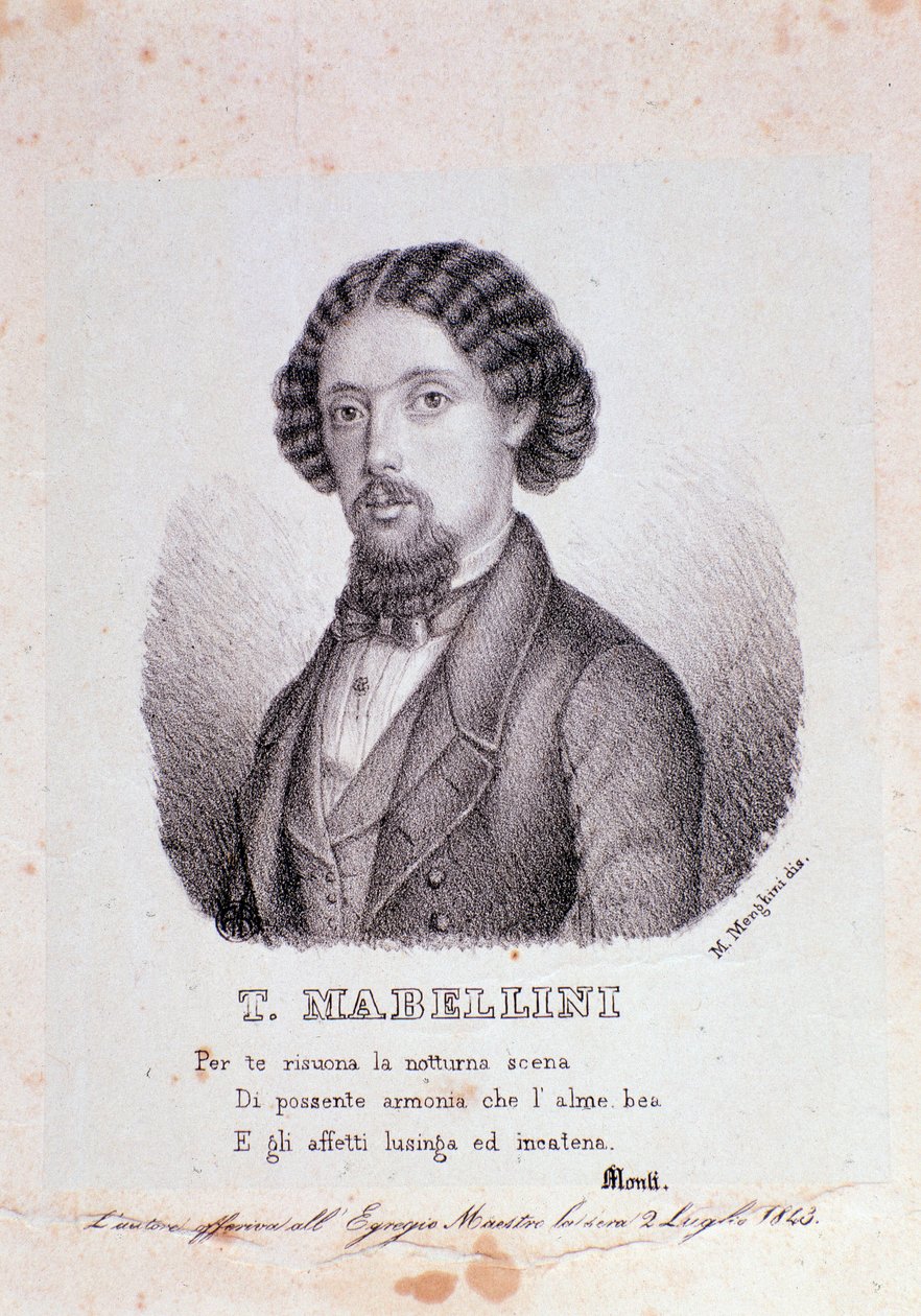 Portret włoskiego kompozytora Theodore Mabellini (1817-1897) Grawerowanie. 1843. Prywatna kolekcja mediolańska autorstwa Anonymous Anonymous