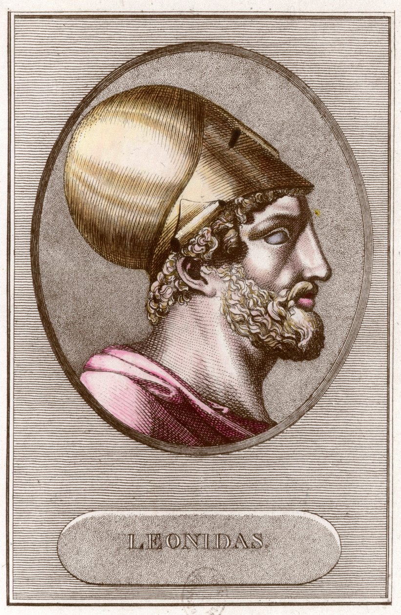 Portret Leonidasa I, króla Sparty z lat - 491 a - 480. Rycina. Prywatna kolekcja. autorstwa Anonymous Anonymous