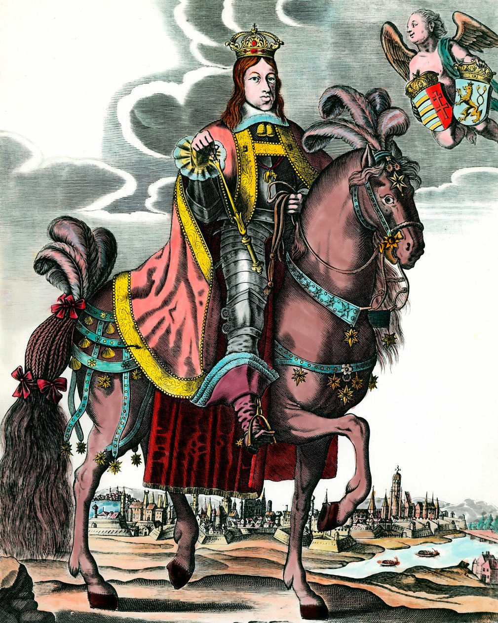 Portret Leopolda I, Świętego Cesarza Rzymskiego - Konny Portret Leopolda I (1640 - 1705) Król Węgier, Czech, Dalmacji, Chorwacji i cesarz germański. Rycina z XVII wieku. Prywatna kolekcja. autorstwa Anonymous Anonymous