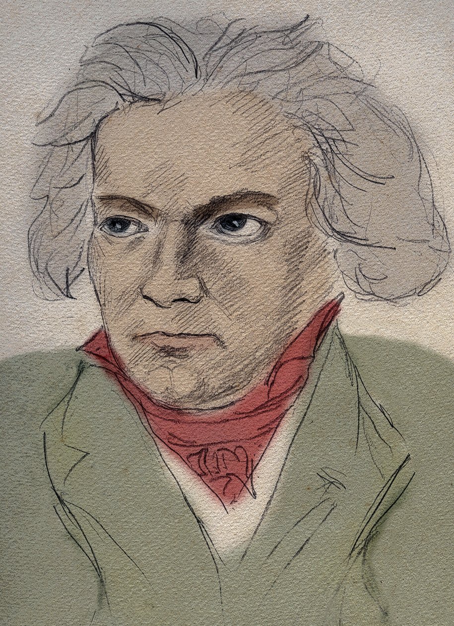 Portret Ludwiga van Beethovena (1770-1827) kompozytora niemieckiego - rysunek anonimowy z początku XX wieku - Kolekcja prywatna - autorstwa Anonymous Anonymous