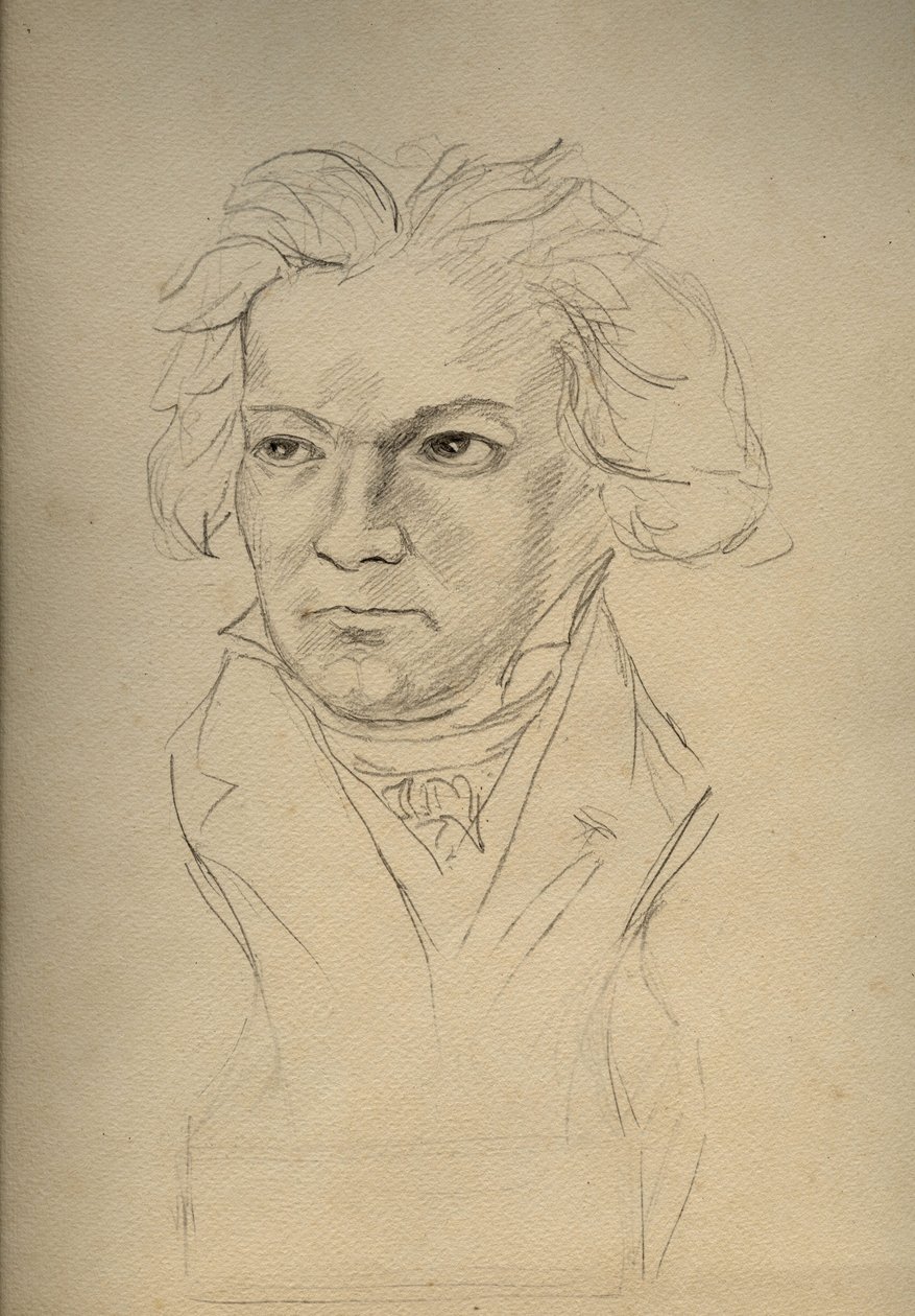 Portret Ludwiga van Beethovena (1770-1827) kompozytora niemieckiego - rysunek anonimowy z początku XX wieku - Kolekcja prywatna - autorstwa Anonymous Anonymous