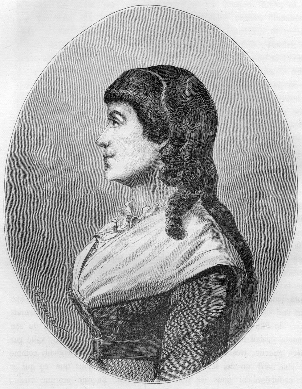 Portret Manon Roland, dit „Madame Roland” (1754-1793), z domu Jeanne-Marie (Jeanne Marie) Philippon, żona Rolanda de La Platiere - rycina z 1863 r. w „Le Livre Rouge - Histoire De L