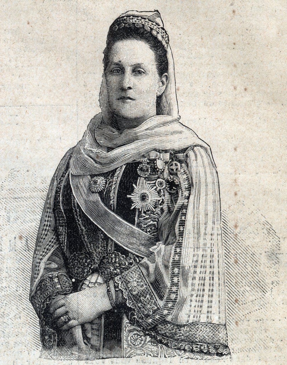 Portret Olgi Konstantynowej z Rosji (1851-1926) królowej Grecji. Grawer w „”Le Peute Parisien”” autorstwa Anonymous Anonymous