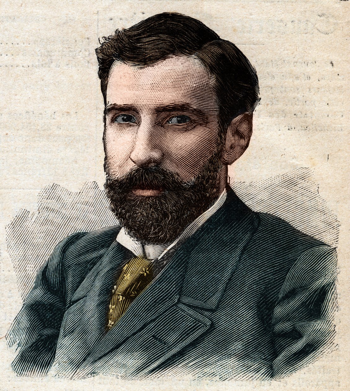 Portret Pietro Paolo Savorgnan de Brazza lub Pierre Paul Francois Camille Savorgnan de Brazza po francusku (1852-1905) Generalny Gubernator Kongo Francuskiego. Grawerowanie w "" Le Petro Parisien "" autorstwa Anonymous Anonymous