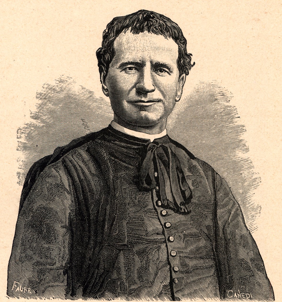 Portret św. Jana Bosko lub Ks. Bosko (Giovanni Melchior Bosco) (1815-1888) XIX wiek (rycina) autorstwa Anonymous Anonymous