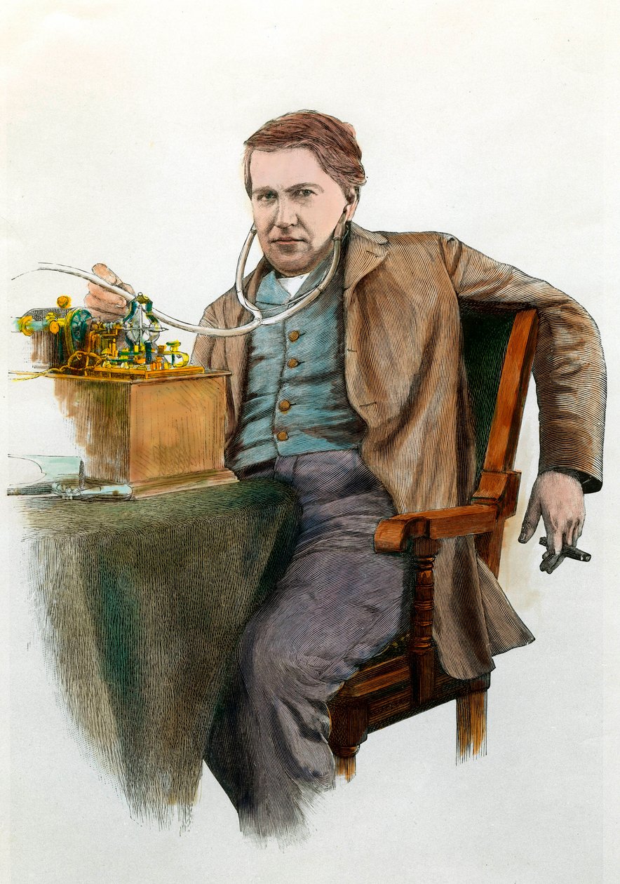 Portret Thomasa Edisona (1847-1931), amerykańskiego fizyka. Grawer około 1900 r. Kolekcja prywatna autorstwa Anonymous Anonymous