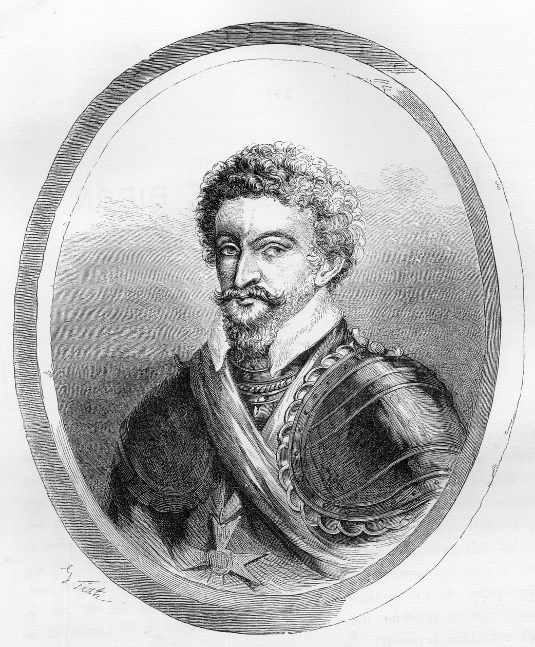 Portret marszałka Charlesa de Gontaut, barona, a następnie księcia Biron (1562-1602) - Rycina z 1863 roku w „Le Livre Rouge - Histoire De L