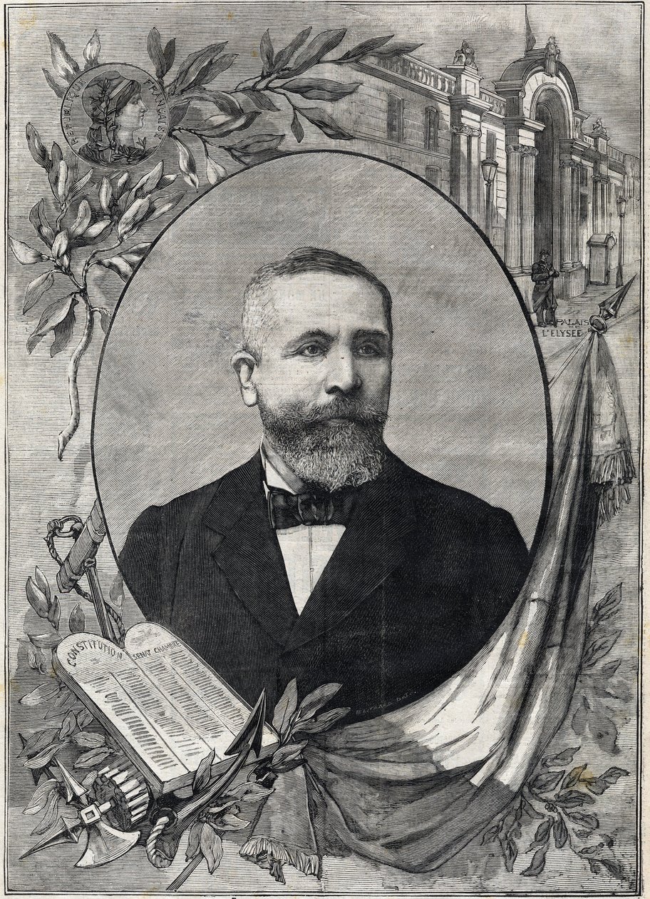 Portret nowego prezydenta Francji Emile Loubet (1838-1929) wybranego 18 lutego 1899. Rycina. W „Małym Paryżu” autorstwa Anonymous Anonymous