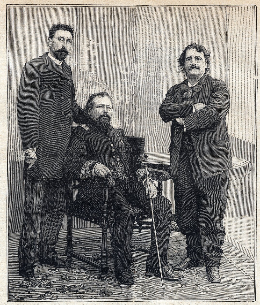 Portret trzech „akademików”: Mariusa Tournade, Achille Le Roy i Maxime Lisbon (1839-1905), którzy chcieli ośmieszyć Akademię Francuską. Grawerowanie w „Le Petit Parisien”” w dniu 4/06/1893. autorstwa Anonymous Anonymous
