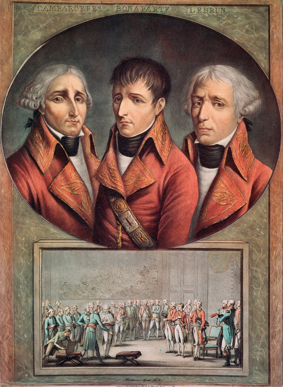 Portret trzech konsulów Cambaceres, Napoleona Bonaparte i Charlesa-Francois Lebruna (rycina autorstwa Anonymous Anonymous