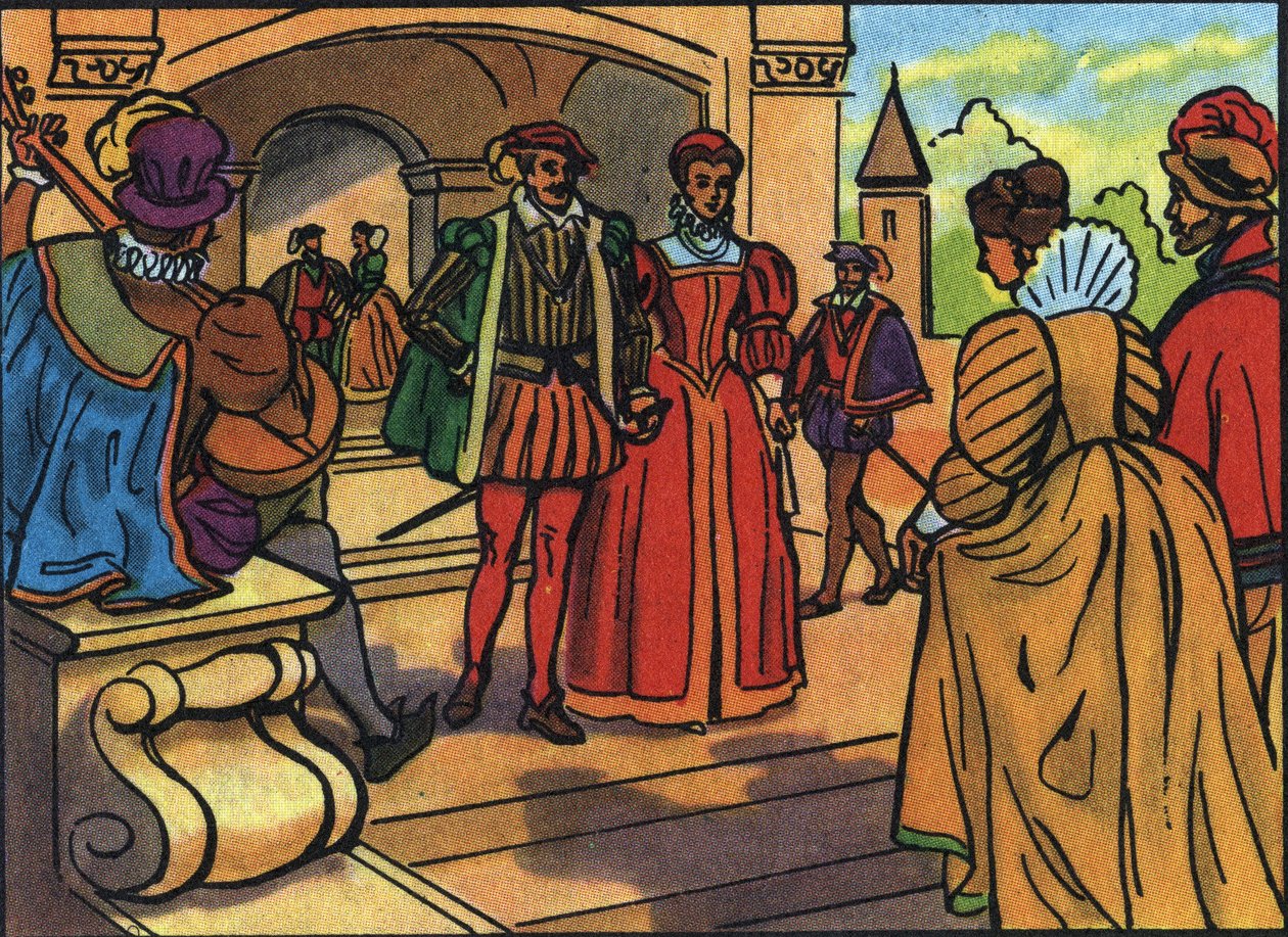 Portrety Henryka II (1519-1559) i Katarzyny Medycejskiej (Caterina de Medici) (1519-1589), króla i królowej Francji. Anonimowa ilustracja w „”Kolekcji suwerenów i głów państw Francji””. XX wiek. Prywatna kolekcja. autorstwa Anonymous Anonymous