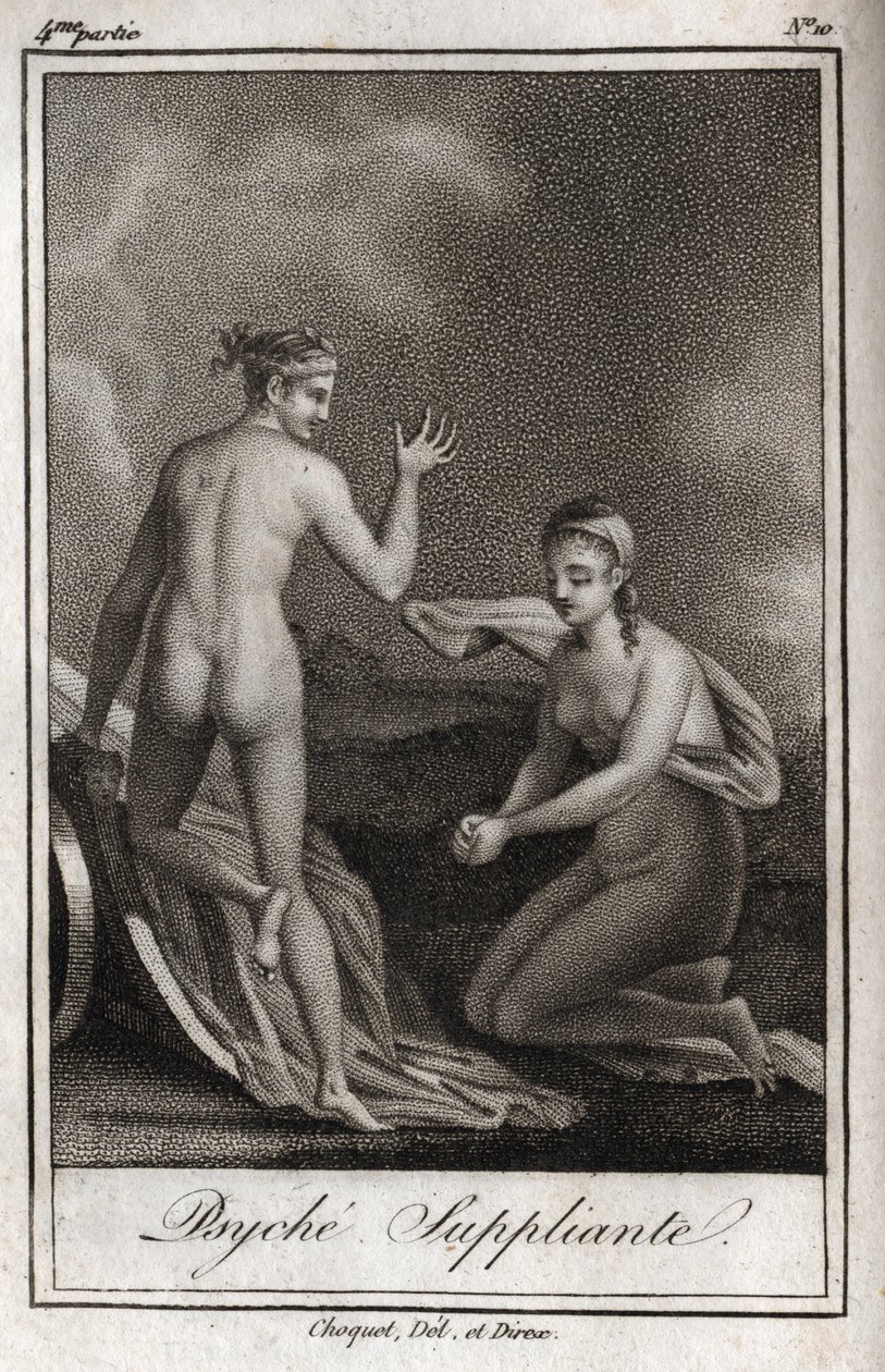 Psyche błaga. Rycina z 1819 r. w „Lettres a Emilie sur la mitologie” Charlesa Alberta Demoustiera (1760-1801). Prywatna kolekcja. autorstwa Anonymous Anonymous