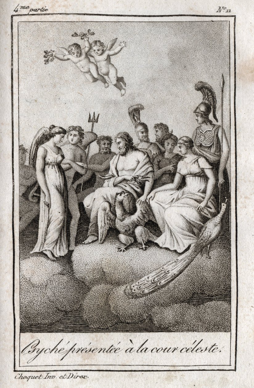 Psyche przedstawiona na Niebiańskim Dworze. Rycina z 1819 r. w „Lettres a Emilie sur la mitologie” Charlesa Alberta Demoustiera (1760-1801). Prywatna kolekcja. autorstwa Anonymous Anonymous