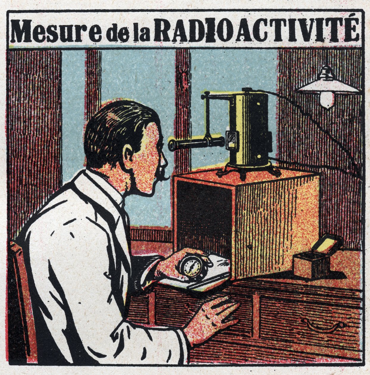 Rad: pomiar radioaktywności. Anonimowa ilustracja z 1925 r. Ze zbiorów prywatnych. autorstwa Anonymous Anonymous