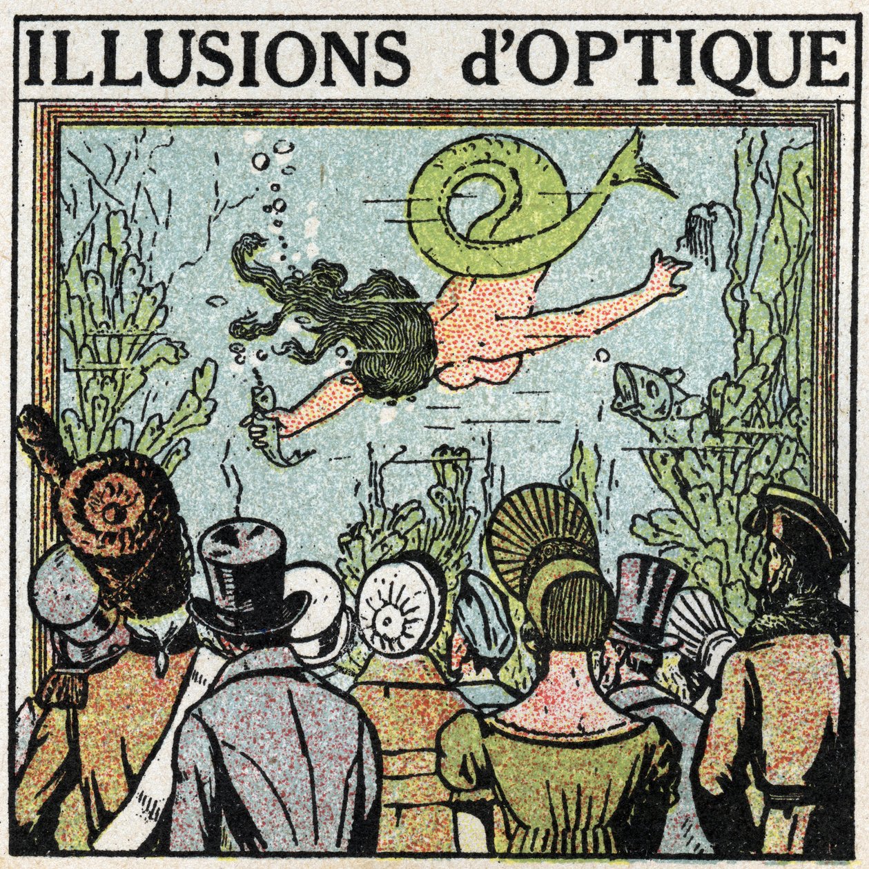 Odbicie światła: złudzenie optyczne. Używanie lodów, aby dać iluzję kobiecej ryby. Anonimowa ilustracja z 1925 r. Ze zbiorów prywatnych. autorstwa Anonymous Anonymous
