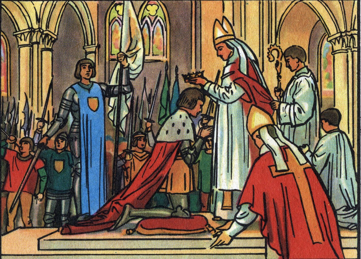 Święty Król Karol VII (1422-1461) przez Archeveque w Reims 17.07.1429 w obecności Joanny d
