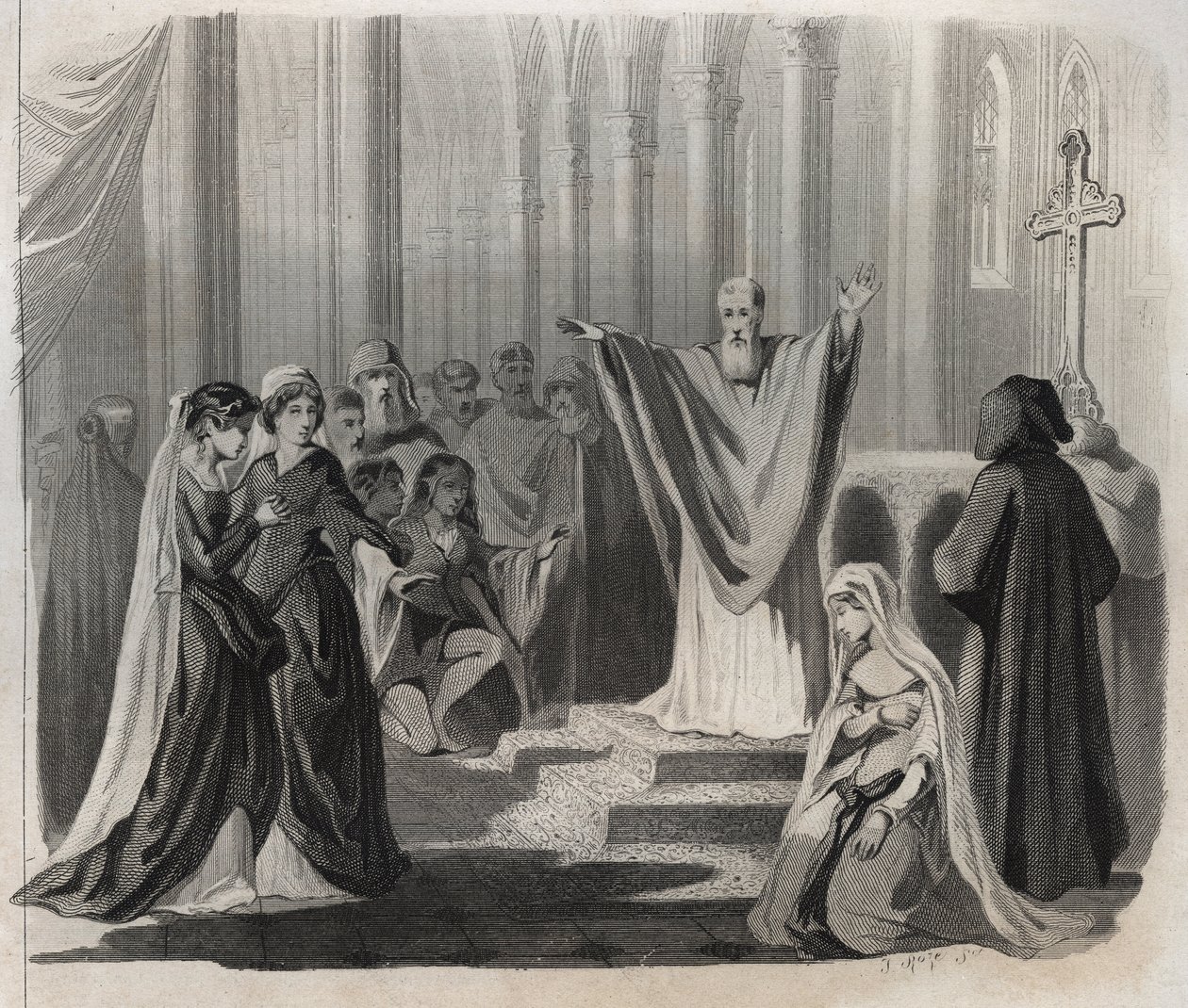 Św. Dunstan (ok. 909-988), wigilia Canterbury, benedyktyn i reformator życia monastycznego w Anglii, obwieszczający ludowi zbliżającą się śmierć. Rycina z 1846 r. w „Żywotach świętych”. Prywatna kolekcja. autorstwa Anonymous Anonymous
