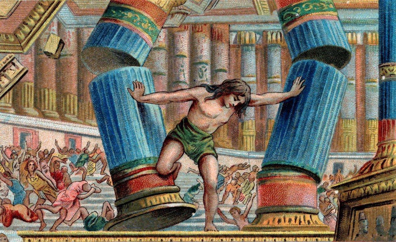 Samson burzący Świątynię Dagona - Chromolitografia - Kolekcja prywatna autorstwa Anonymous Anonymous
