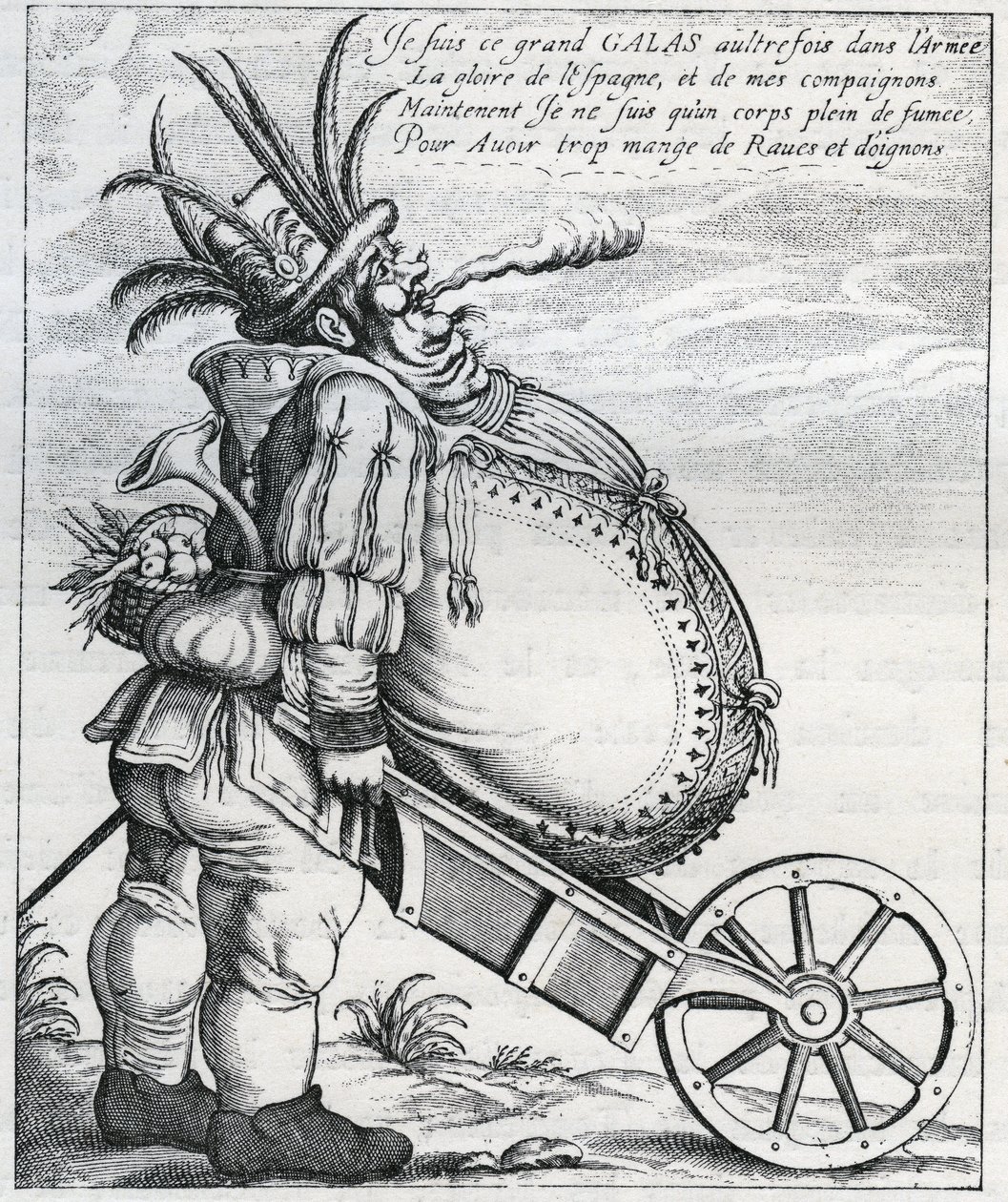 Satyra na Macieja Gallasa (1584-1647) generała armii cesarskiej w czasie wojny trzydziestoletniej, po przejściu na emeryturę w 1636 r. Rycina z XVII wieku. Prywatna kolekcja. autorstwa Anonymous Anonymous