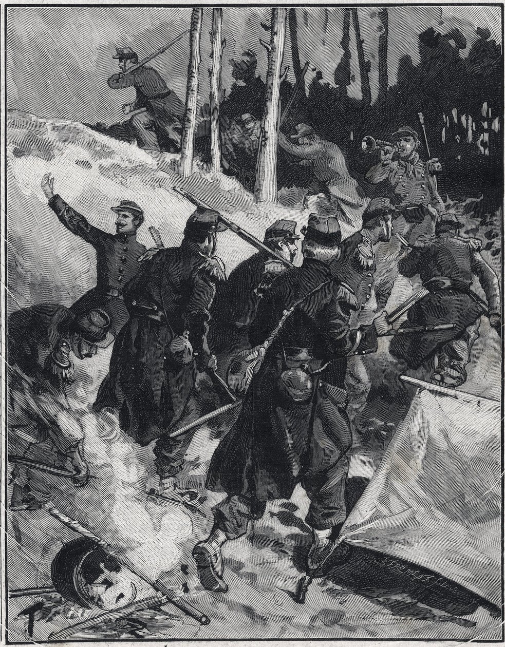 Scena z powieści Emila Zoli (1840-1902) „Porażka””. Grawer w „Le petit parisien”” 28.02.1892. Prywatna kolekcja autorstwa Anonymous Anonymous