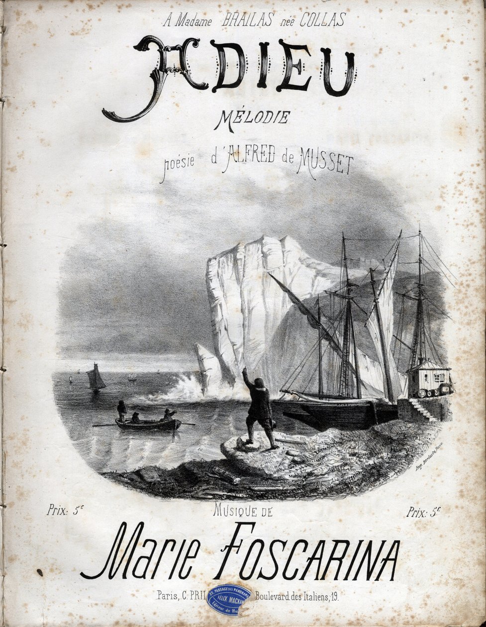 Partytura melodii „Pożegnanie” Marie Foscarina według poezji Alfreda de Musset.Zbiór prywatny. autorstwa Anonymous Anonymous