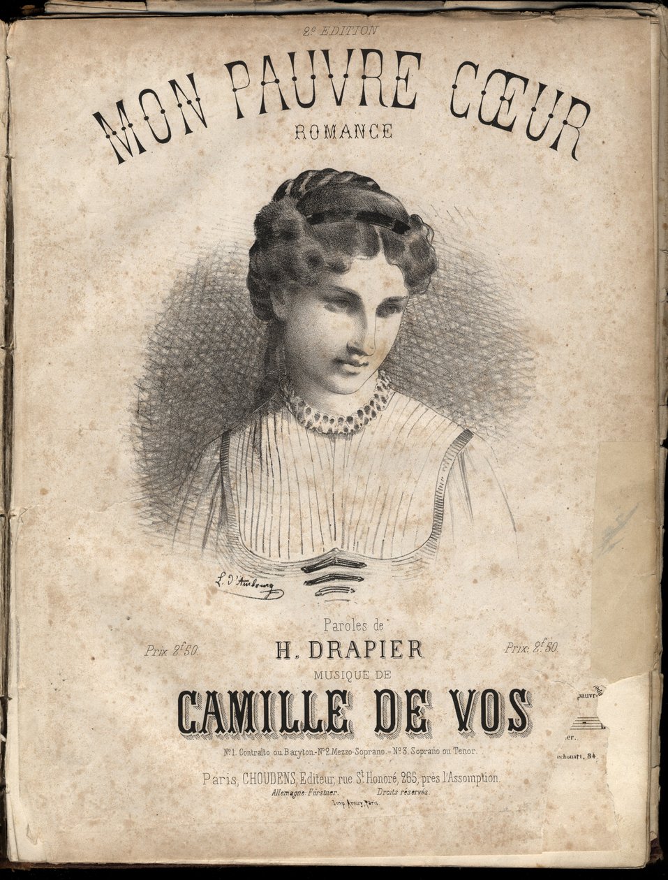 Nuty do tekstu „” My poor heart” autorstwa H. Drapier, muzyka Camille de Vos. Prywatna kolekcja. autorstwa Anonymous Anonymous