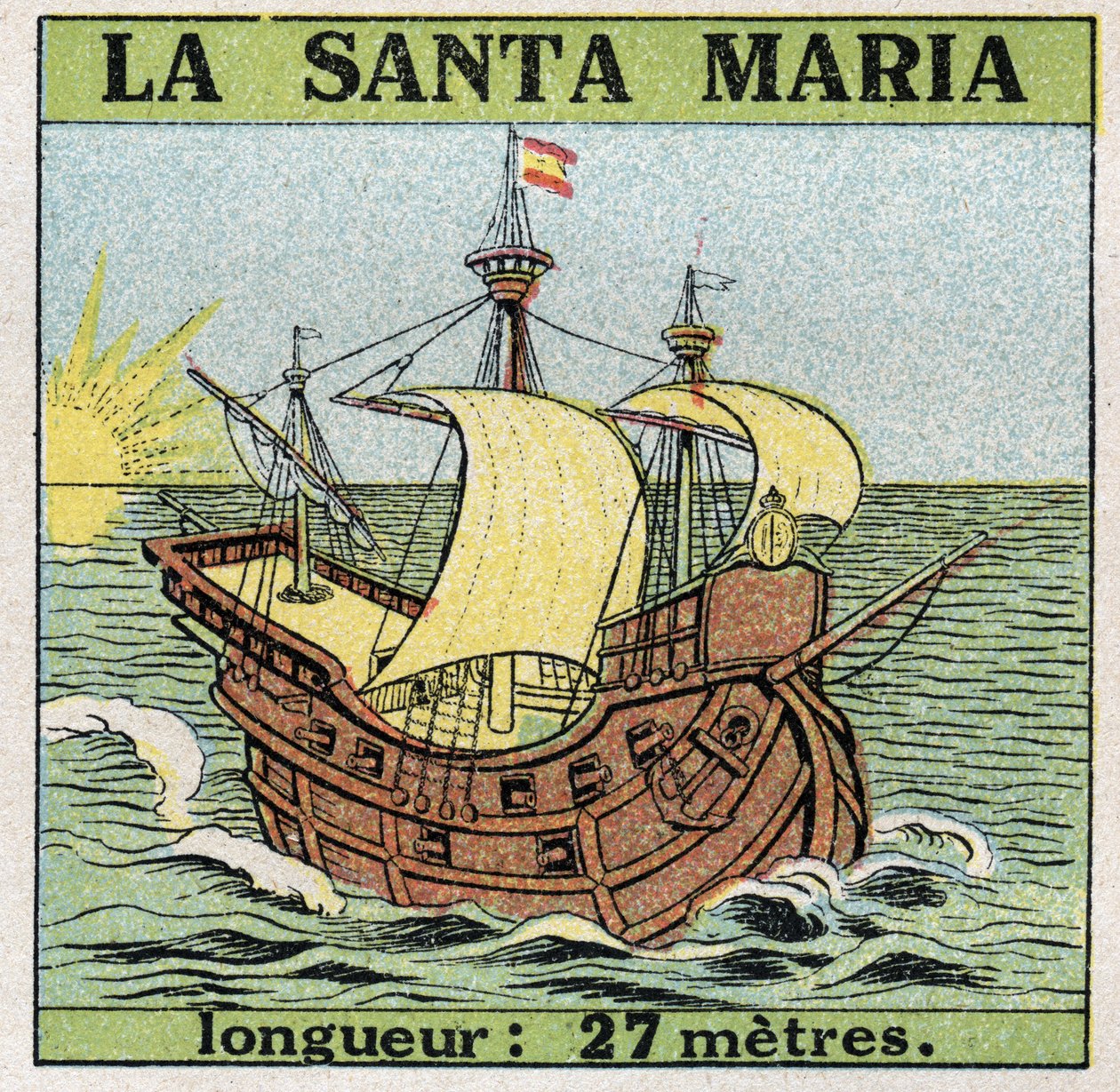 Statki i statki: Santa Maria, karawela Krzysztofa Kolumba (1451-1506), gdy odkrył Amerykę w 1492 roku. Anonimowa ilustracja z 1925 roku. Kolekcja prywatna. autorstwa Anonymous Anonymous
