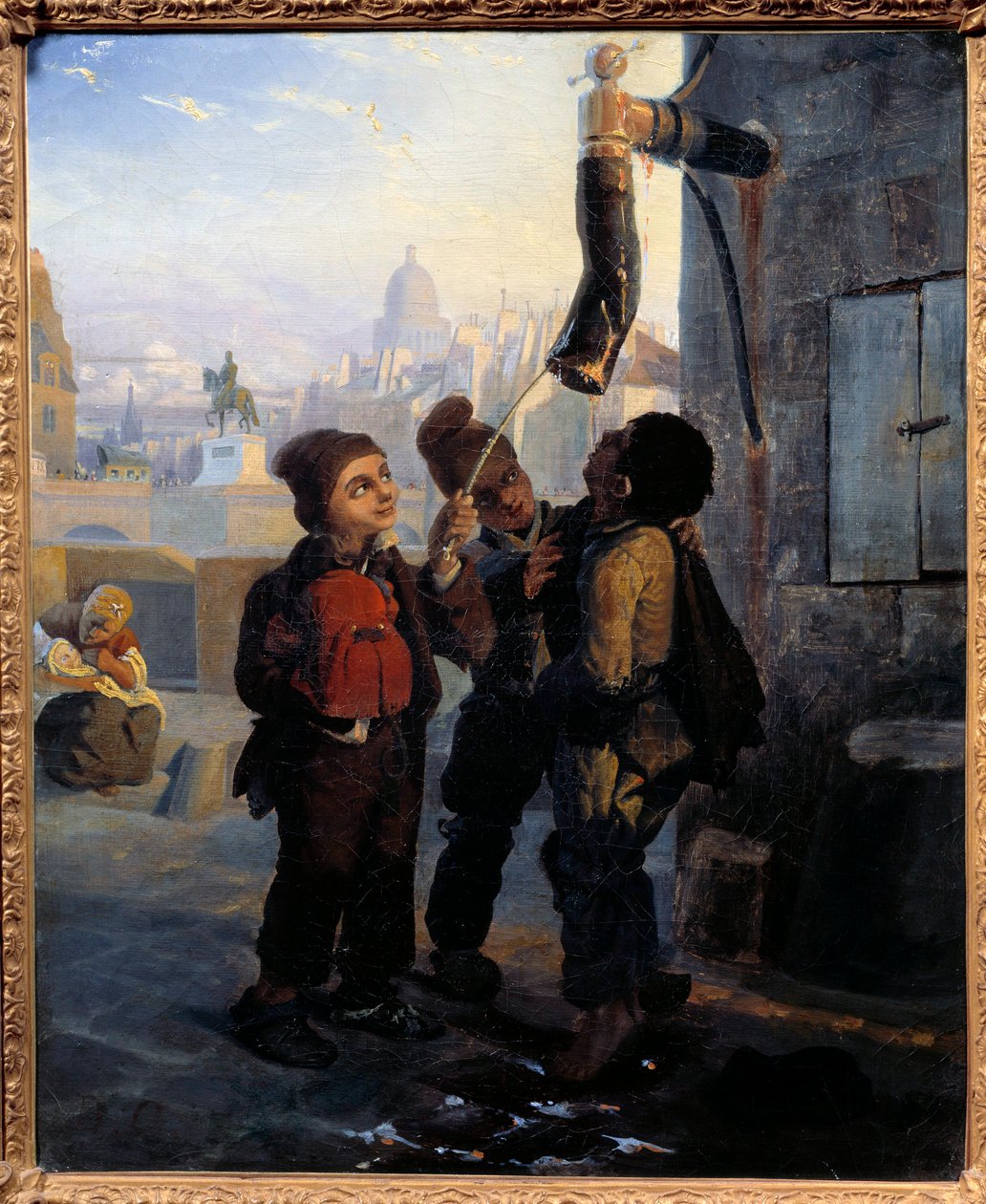 Small Chimney Chimney Disalting do wody z pompy na Quai du Louvre w 1830 r. Anonimowe malowanie. 1830 niedz. 0,45x0,38 m² autorstwa Anonymous Anonymous